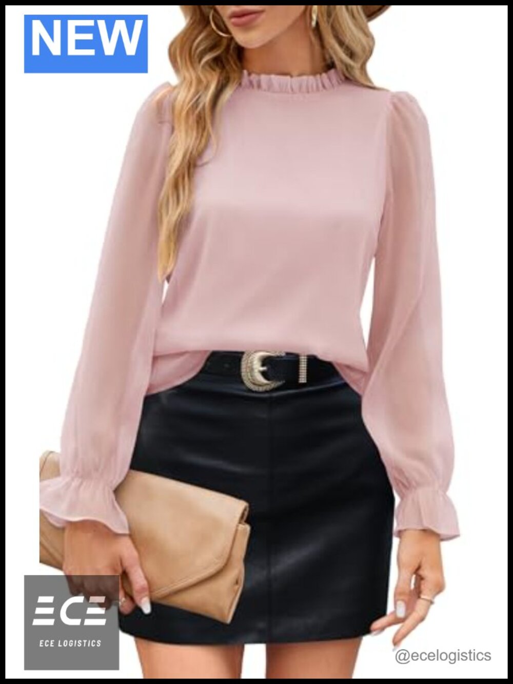 Womens Chiffon Blouse Mock Neck Bubble Sleeve Business Casual Top
